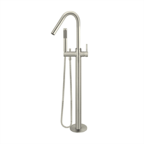 Round Floor Mounted Bath Mixer w Shower Curved Brushed Nickel 