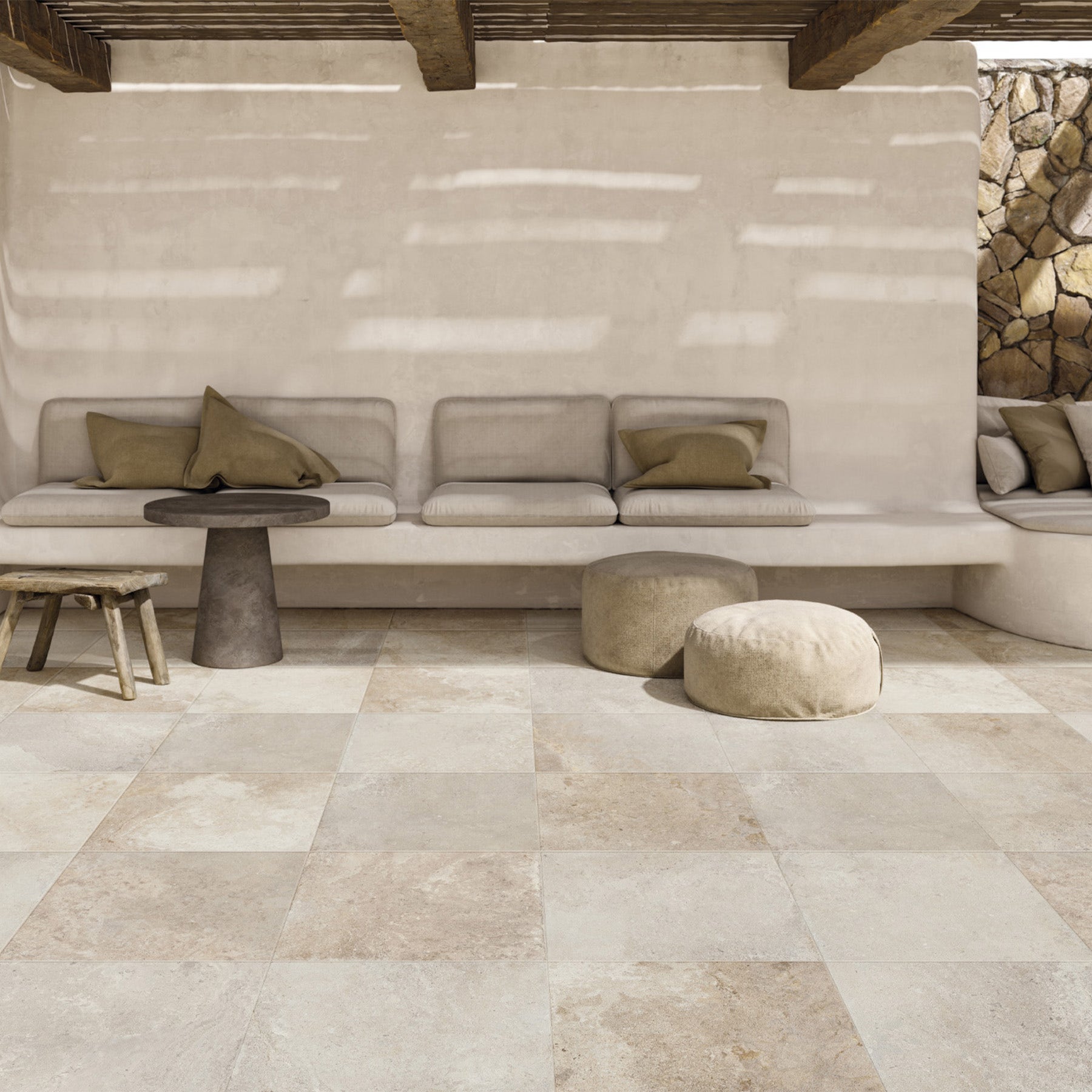 Outdoor featuring Crossland Match Extra Textured tiles, complemented by minimalist furniture and neutral decor.